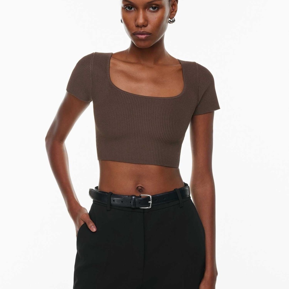Babaton Brown Ribbed Crop Top